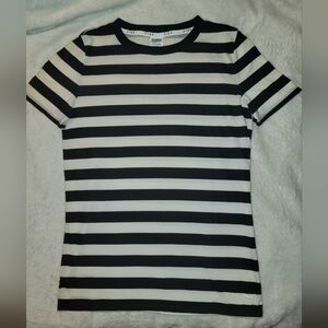 ☆VICTORIAS SECRET PINK Black & White Striped T-Shirt - Womens Size Small